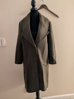Quince Women's 100% Merino Wool Shawl Collar Coat XS Olive Green NWT